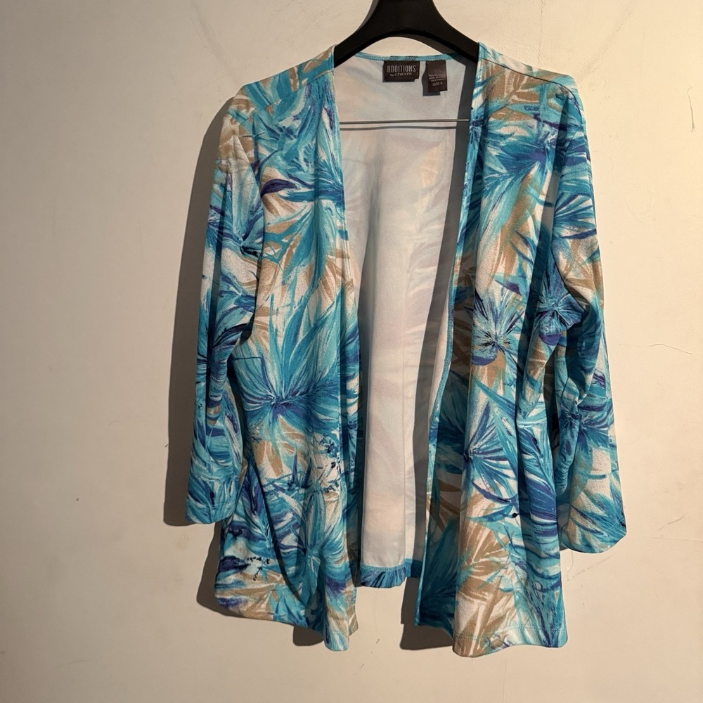 Additions By  Chicos Blue Floral Long Sleeve Open Front Cardigan Size 3/16